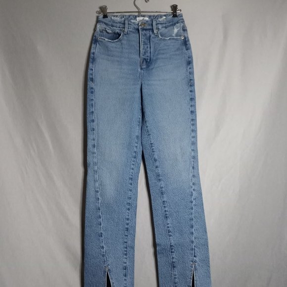 Good American Women's Button Fly Skinny Leg Split Hem Distress Waist Jeans 0/25 - Picture 1 of 9